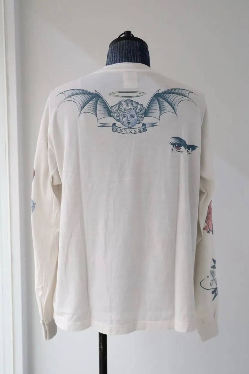 SAINT Mxxxxxx × Dr. Woo DW_LS TEE/TATTOO/WHT Dr.Woo joint model TATOO tattoo long sleeve off-white S-XL OE yarn Tube weaving high weight fabric without side seams Original printing water slurry process No touch printing Breathable and comfortable Original level replica printing Correct version Correct main mark/wash mark/cherub anti-counterfeiting mark